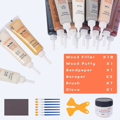 Wood Furniture Repair Kit - 18 Colors Wood Filler Hardwood Laminate Vinyl Floor Repair Kit Wood Putty Cabinet Touch Up Kit - Cover Scratches, Stains, Holes for Table, Door, Veneer, Cherry, Walnut