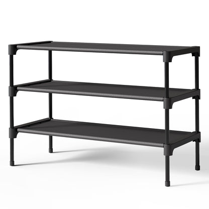 Kitsure Shoe Rack - Non-Woven Shoe Rack Shelf, Shoe Organizer for Closet, Entryway, Garage & Corridor, Stackable Shoe Shelves, Medium, Black