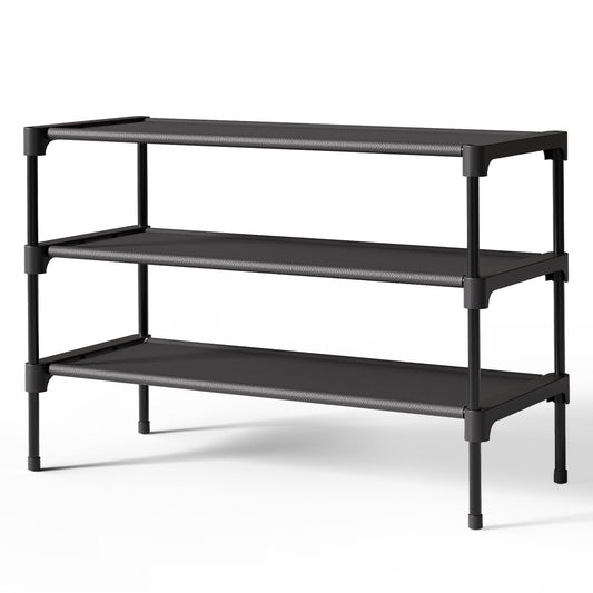 Kitsure Shoe Rack - Non-Woven Shoe Rack Shelf, Shoe Organizer for Closet, Entryway, Garage & Corridor, Stackable Shoe Shelves, Medium, Black