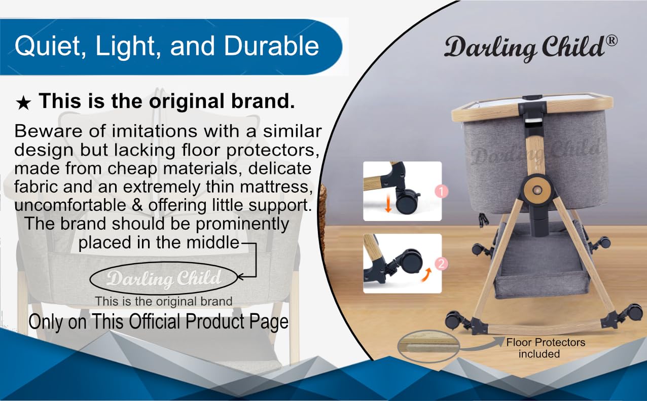 Baby Bassinet with Wheels, Portable Crib for Newborn Baby, 3-in-1 Convertible Cot: Bedside Co-Sleeper in Bed, Rocking Cradle for Baby. Foldable Mini Crib with Wheels, Mattress & Mosquito Net ...
