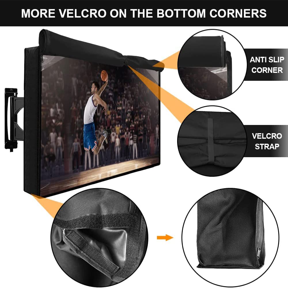 HOMEYA Outdoor TV Cover 48-50 Inch with Waterproof Zipper Velcro + Bottom Cover, 600D Heavy Duty Weatherproof TV Enclosure with Front Flap, for Outside LED LCD Flat Screen TVs-46.5''Lx27.5''Hx4.5 W