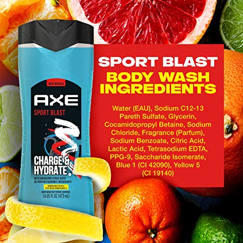 AXE 2 in 1 Body Wash and Shampoo for Men, Sport Blast, Bergamot, 16 Fl Oz