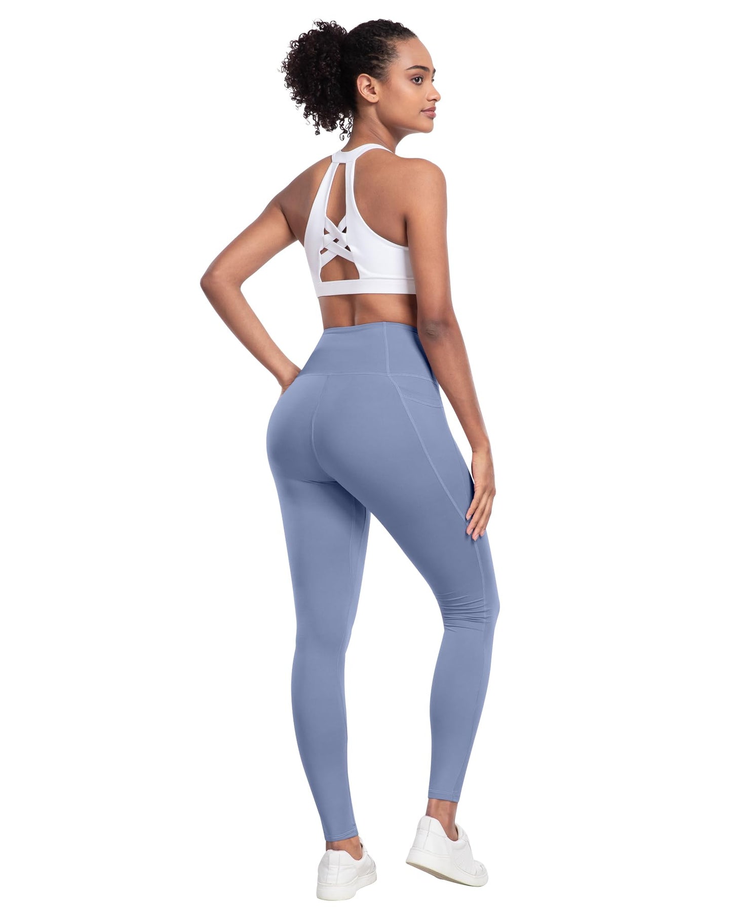 LZYVOO Leggings with Pockets for Women, 6 Packs Soft High Waisted Tummy Control Workout Yoga Pants(BlackGrayNavyBlueXRedCGreen-L)