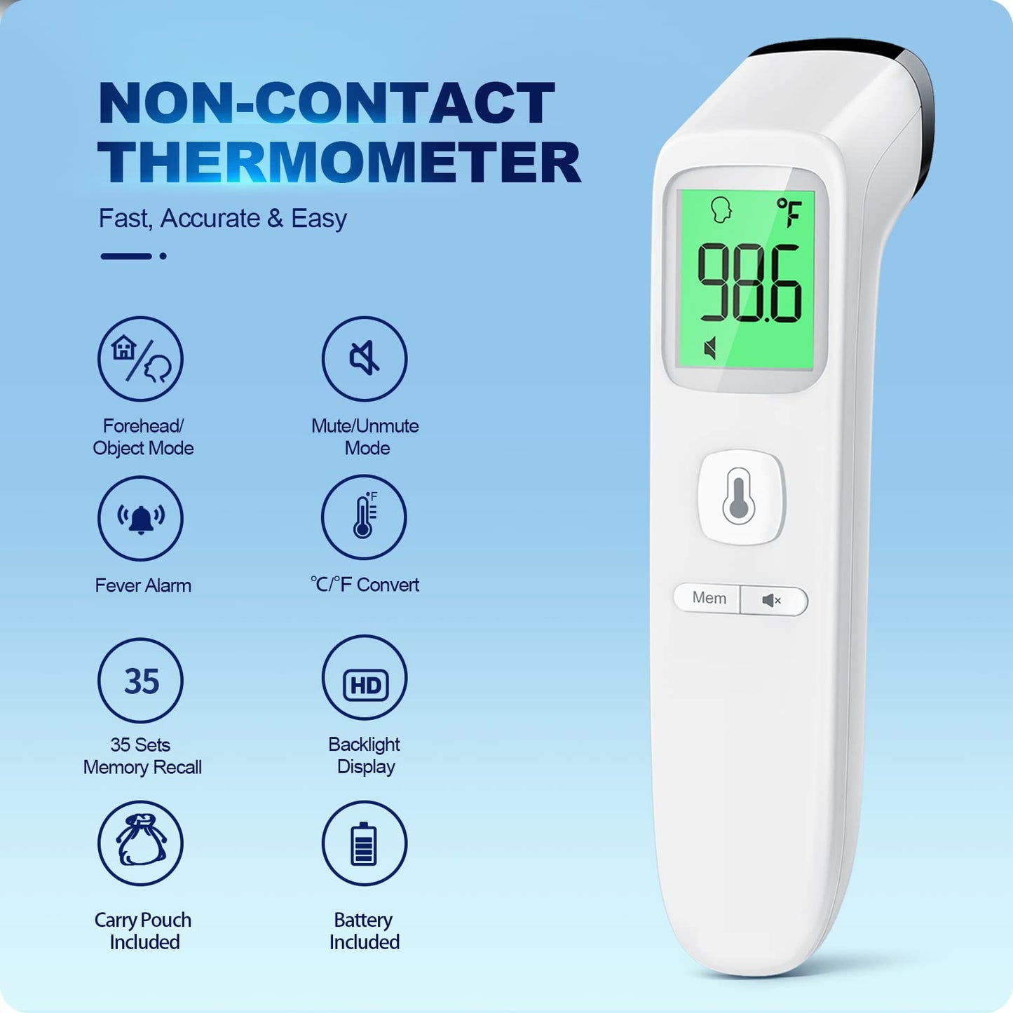 No-Touch Thermometer for Adults and Kids, Accurate Digital Baby Thermometer, FSA HSA Eligible, Fever Alarm & Silent Mode, 2 in 1 Forehead & Object Thermometer