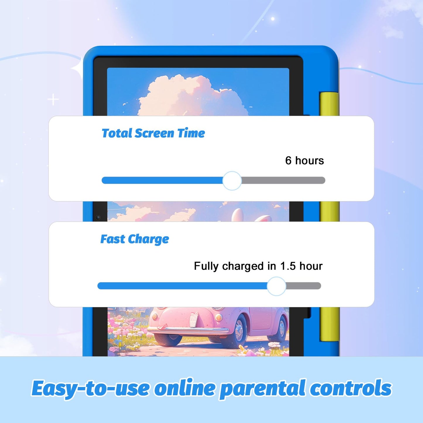URAO Kids Tablet, Android 14 Tablet for Kids 10 inch Octa-Core with Case, 64GB 1TB TF Card Expandable for Toddler Children, Parental Control, Dual Camera, WiFi,Gift