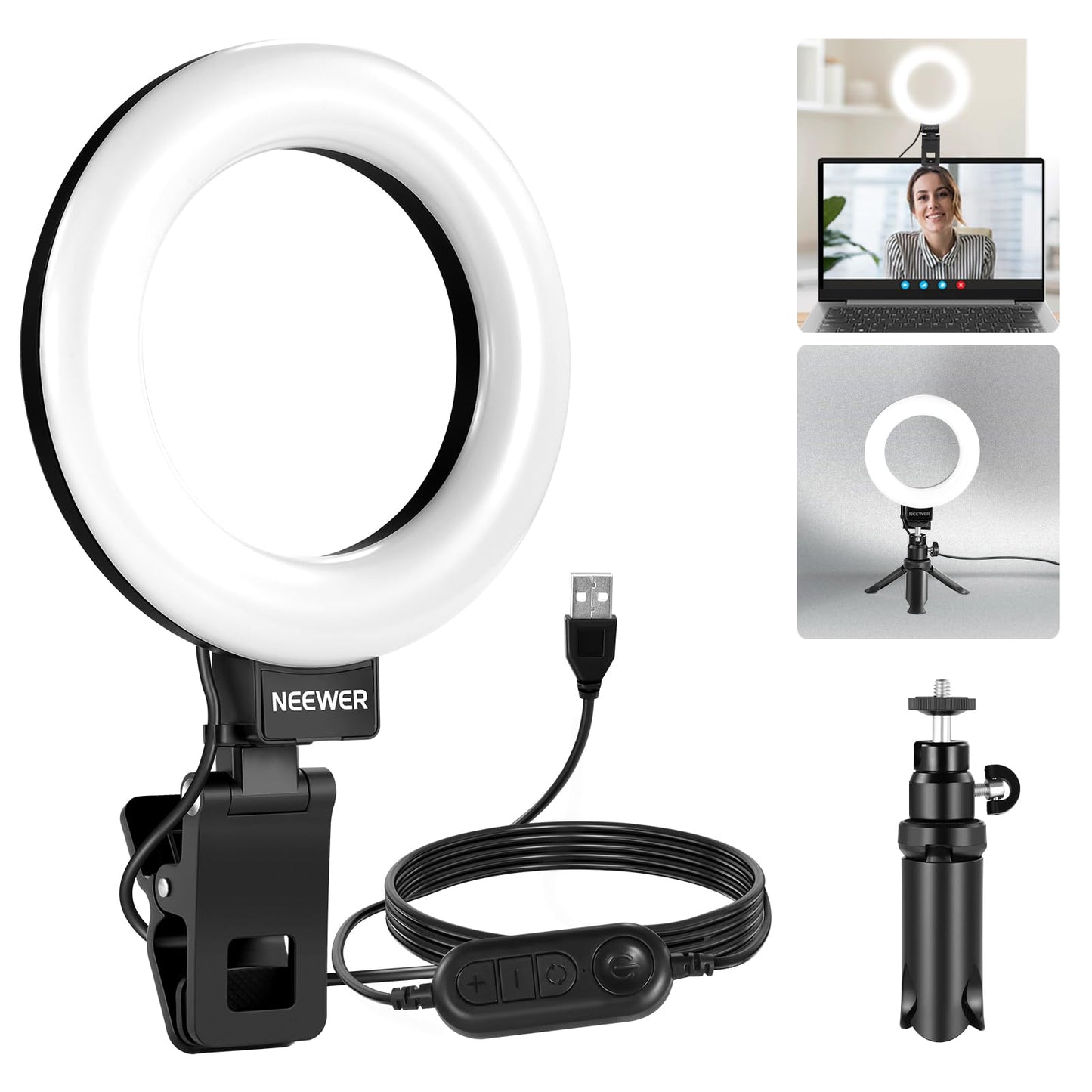 NEEWER Basic 5" Ring Light for Video Conference Lighting, Clip on Light Kit with Desk Tripod Stand for Monitor Laptop Computer Zoom Call Live Streaming Remote Working Learning Video Recording, BR60