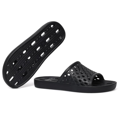 Litfun Shower Shoes for Women Non-Slip Quick Dry Shower Slippers Lightweight Pool Sandals with Drain Holes for College Dorm, Beach, Bathroom & Gym, Black 38