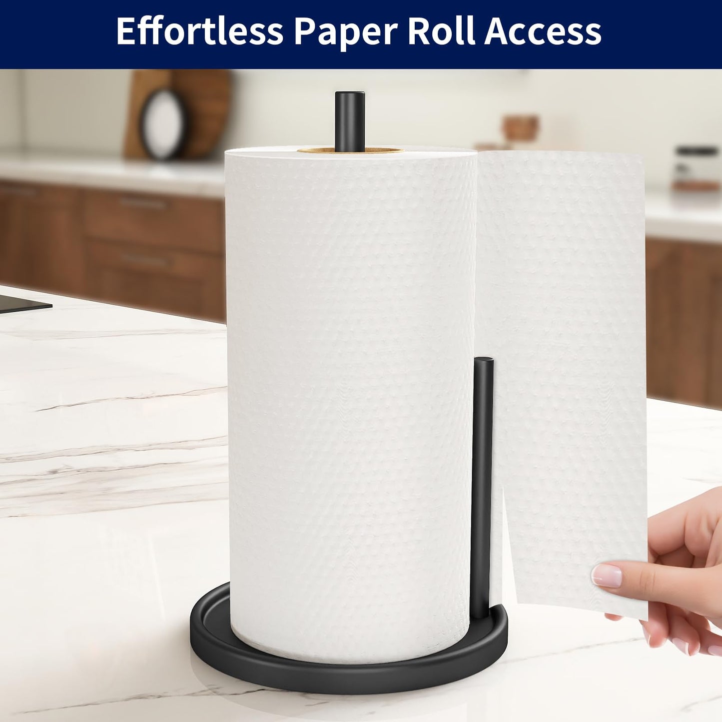 Jesginboo Paper Towel Holder Countertop, Black Kitchen Paper Towels Holder, Paper Roll Holder with Weighted Base
