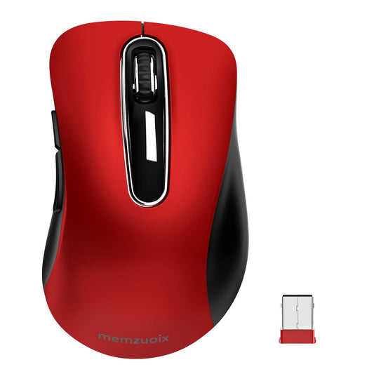 memzuoix 2.4G Wireless Mouse, 1200 DPI Mobile Optical Cordless Mouse with USB Receiver, Portable Computer Mice for Laptop, PC, Desktop, MacBook, 5 Buttons, Red