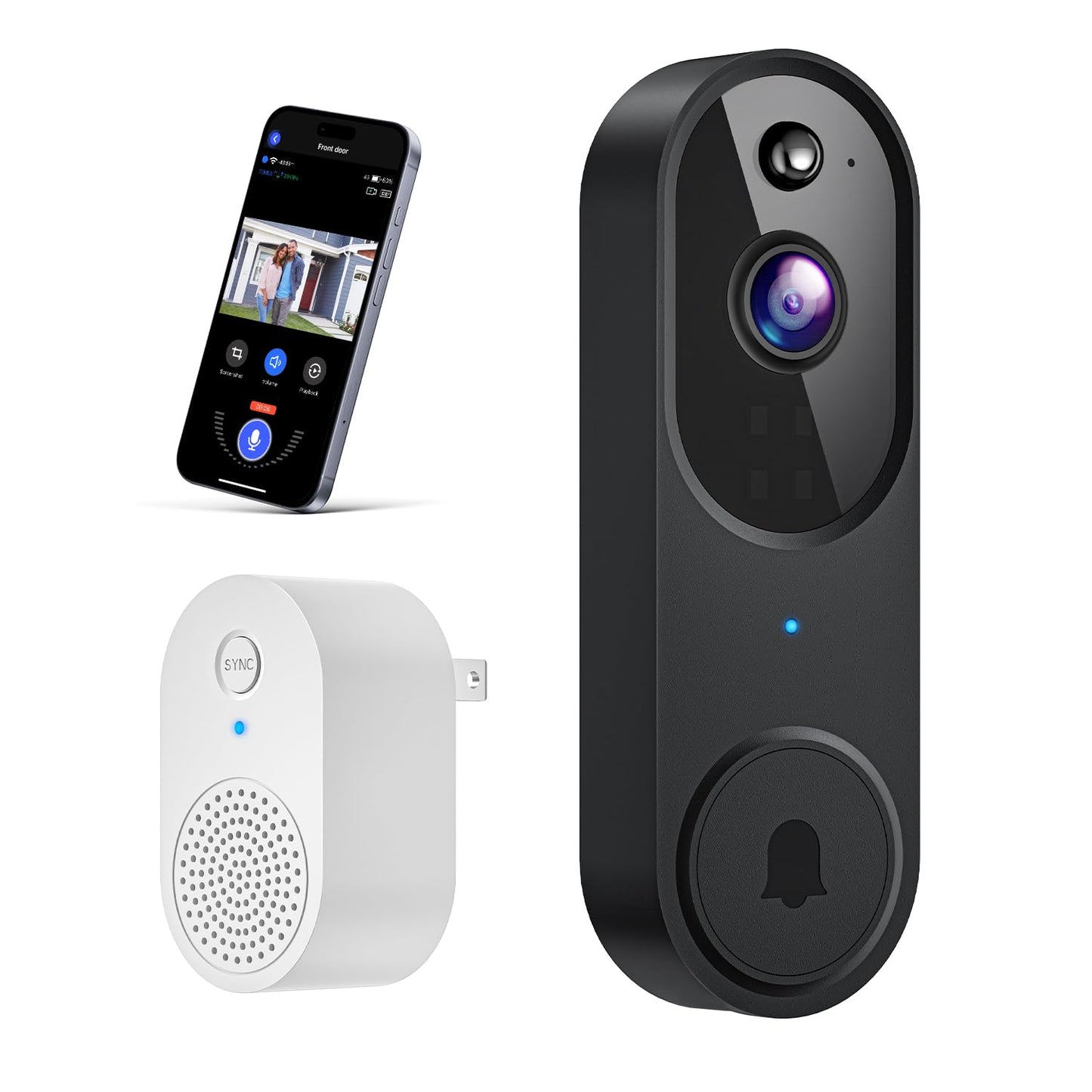 Wireless Wi-Fi Video Doorbell Camera with AI Motion Detection, 2 Way Audio, Night Vision, Cloud Storage, 2.4GHz Wi-Fi Only, Battery Powered