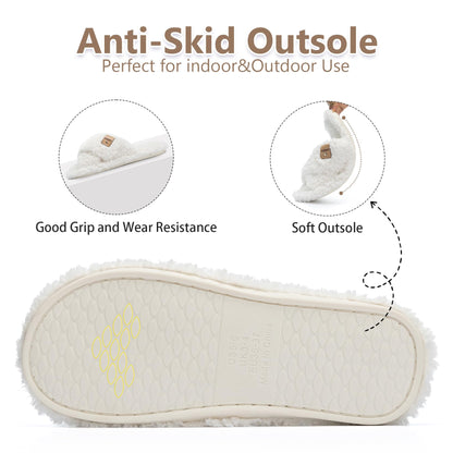 GOEWY Fuzzy Open Toe Slippers for Women Indoor and Outdoor with Memory Foam Cozy Cross Band Cute Slipper Soft House Shoes Slip On Gifts for Women Mom Her Ladies Bridesmaid White