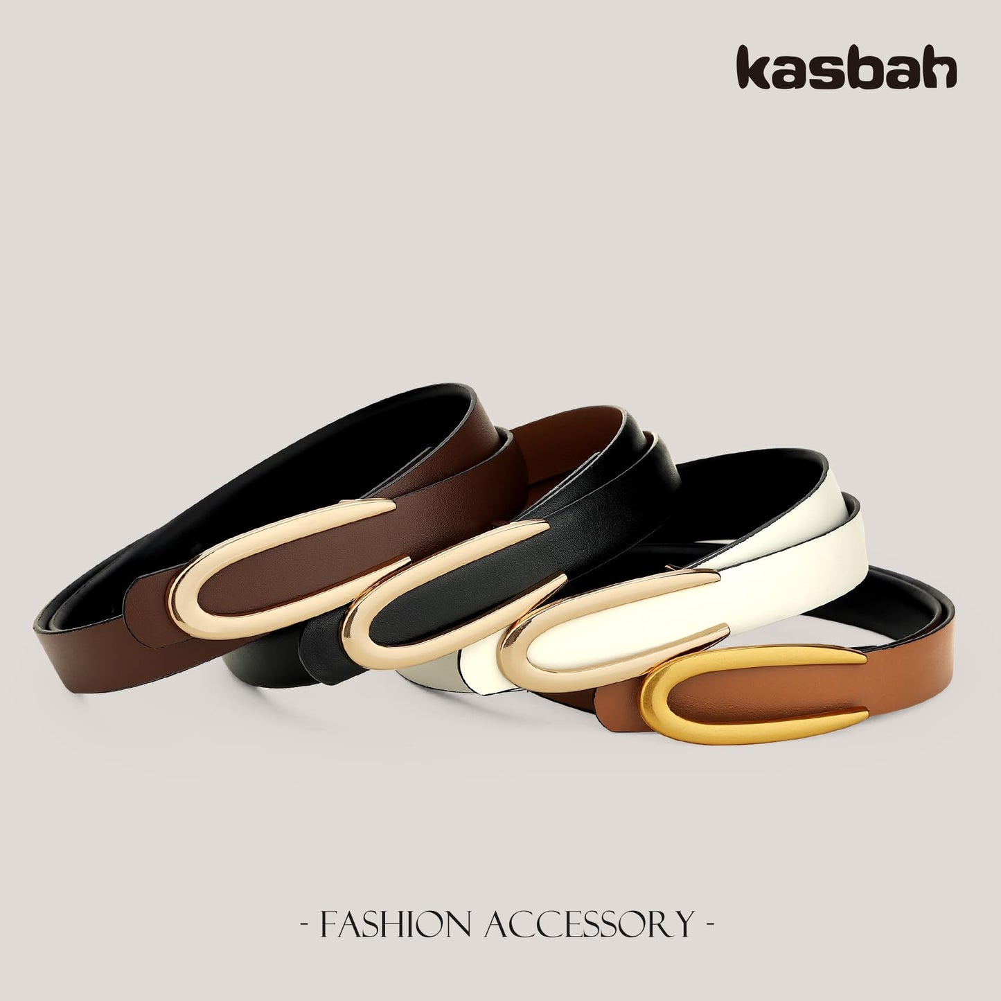 KASBAH Reversible Leather Belts For Women with Gold Buckle Fashion 2-Sided Belt Ladies Waist Belt for Jeans Dresses Pants