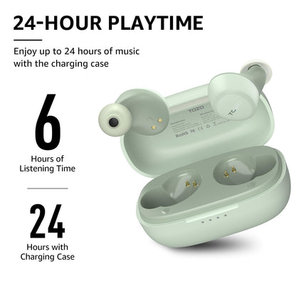 TOZO A1 Mini Wireless Earbuds Bluetooth 5.3 in Ear Light-Weight Headphones Built-in Microphone, IPX5 Waterproof, Immersive Premium Sound Long Distance Connection Headset with Charging Case, Green