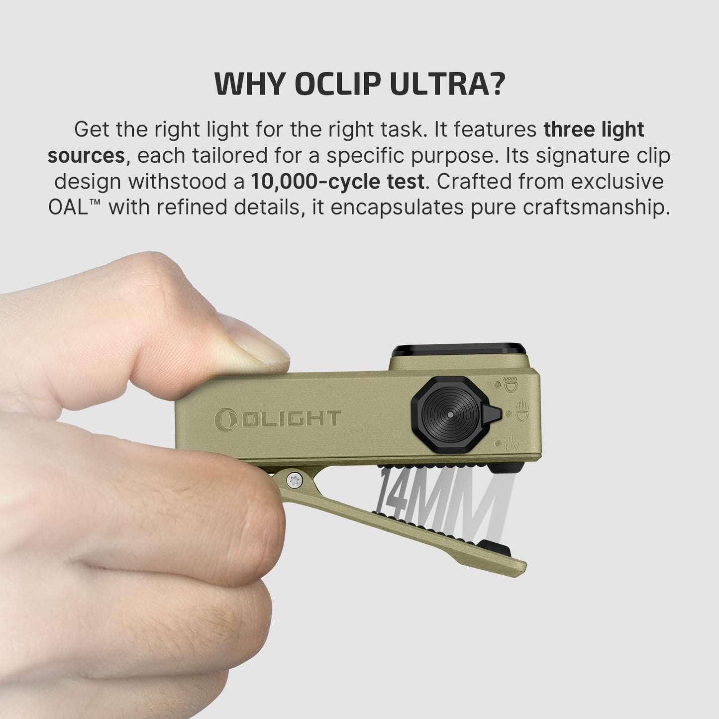 OLIGHT Oclip Ultra EDC Flashlight Clip-on Light, 530 Lumens Rechargeable with Type-C Charging, Combines Floodlight, Spotlight and UV, Triple Magnetic Lights for Inspection and Work (Olive Green)