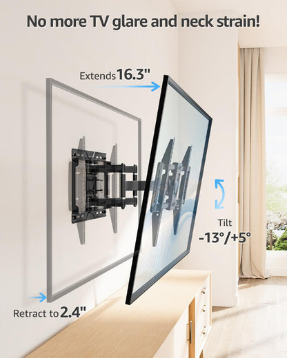 MOUNTUP Large TV Wall Mount for Most 37-82'' TVs, Premium Ball Bearings Design for Ultra-Slim OLED TVs Smooth Swivel & Extension, TV Mount Bracket Articulating Arm Holds 100LBS, Max VESA 600x400mm