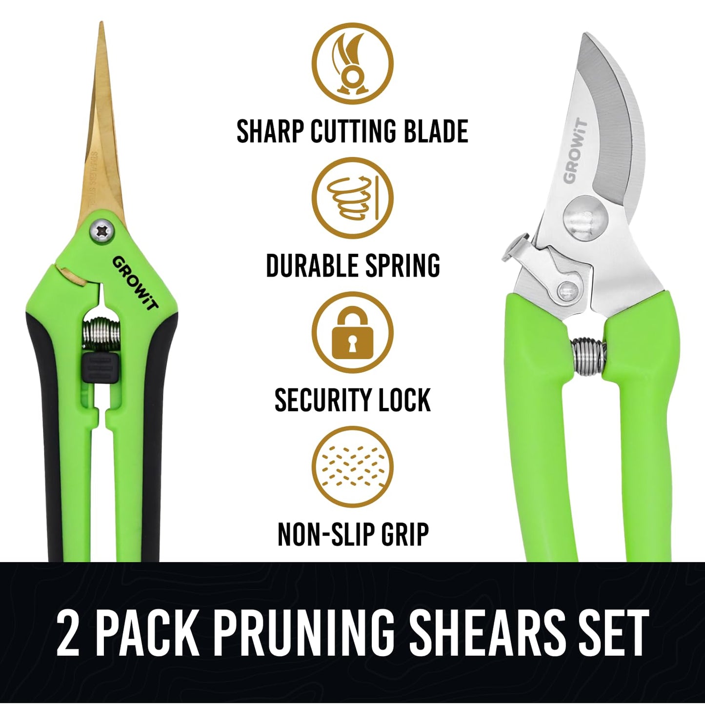 Craft911 Pruning Shears & Gardening Scissors Set - 7" Titanium Coated Sharp Garden Clippers, Stainless Steel Flower Shears for Plant - Garden Pruners, Florist Scissors with Non-Slip Grip