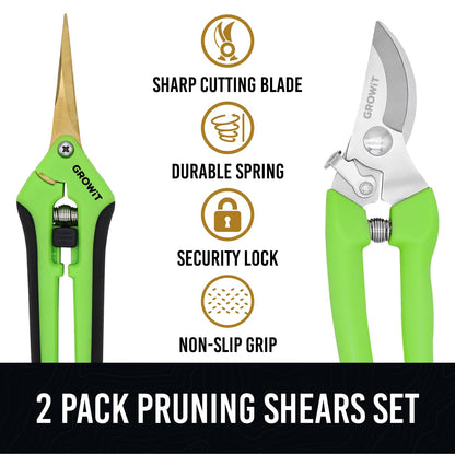 Craft911 Pruning Shears & Gardening Scissors Set - 7" Titanium Coated Sharp Garden Clippers, Stainless Steel Flower Shears for Plant - Garden Pruners, Florist Scissors with Non-Slip Grip