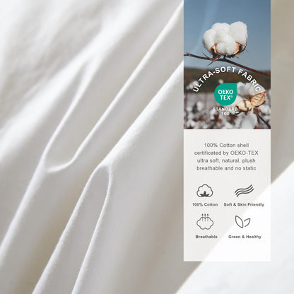 Royoliving Premium Feathers Down Duvet Insert Comforter Queen Size All Season Medium Warmth White 100% Cotton Cover with Corner Tabs (90x90, 50 oz)