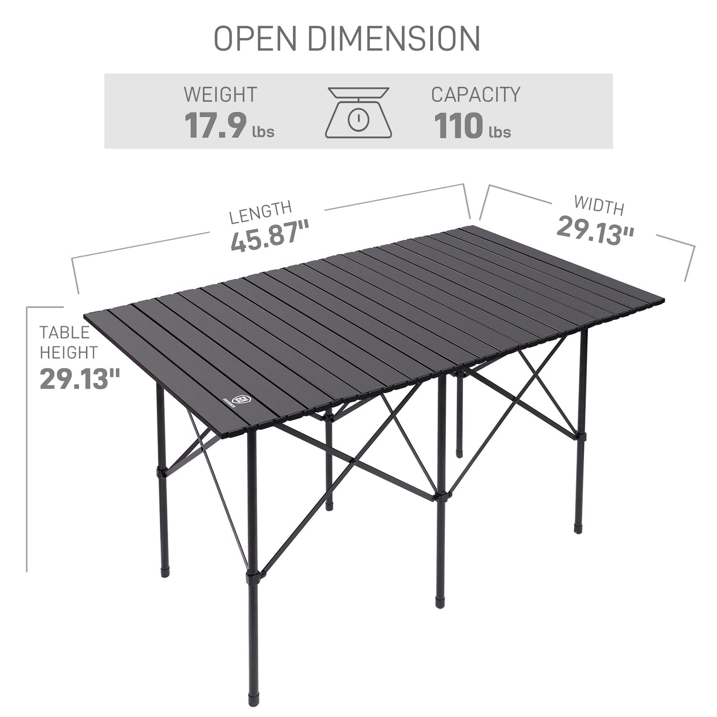 EVER ADVANCED Camping Table, Fold up Lightweight, 4-6 Person Portable Roll up Aluminum Table with Carry Bag for Outdoor, Support Up to 110LBS, Black