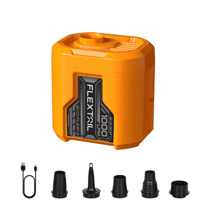 FLEXTAILGEAR 5kPa Electric Air Pump, Portable Camping Air Pump, Ultralight Paddleboard Pump with 1300mAh Rechargeable Battery, 1000L/min Airflow for Kayaking Air Beds Sleeping Pads Pool Floats