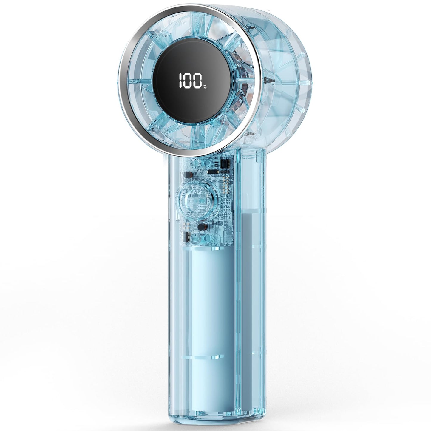 TriPole Transparent Portable Handheld Fan, High Speed 1-100 Adjustable Turbo Mini Fan, 4000mAh Battery USB Rechargeable with Digital Display, Max 20H Cooling Time Outdoor Travel Beach Essentials, Blue