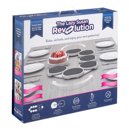 The Lazy Susan Revolution - Full Set - Dark Gray - The First Patented Lazy Susan Turntable Expandable for Rectangular & Oblong Tables - Kitchen & Dining Tables - Great Gift! Parties & Gatherings.