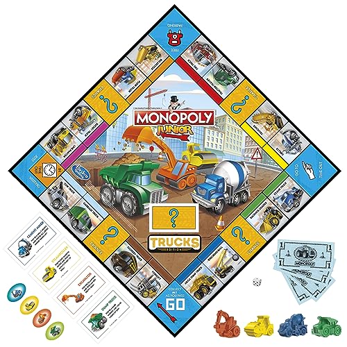 Hasbro Gaming Monopoly Junior Trucks Edition Board Game for Kids Ages 5+, 2-4 Player Kids Games