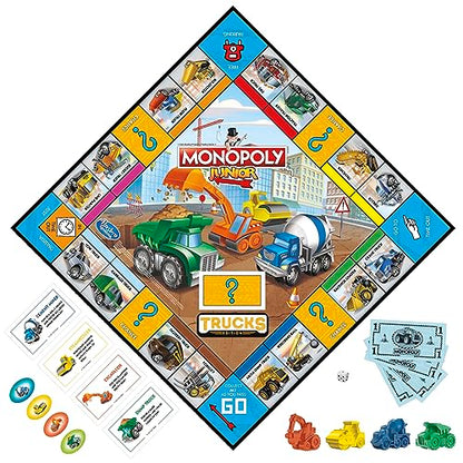 Hasbro Gaming Monopoly Junior Trucks Edition Board Game for Kids Ages 5+, 2-4 Player Kids Games