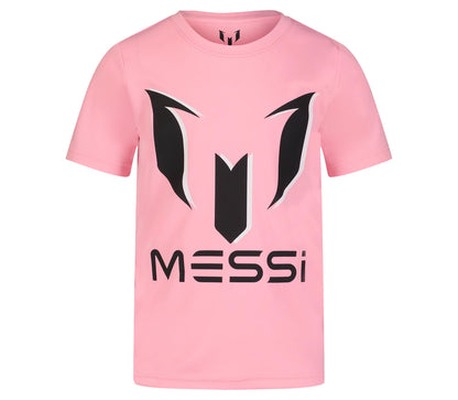 Messi Boys' Lifestyle Short Sleeve Top, Standard Shirt with Logo, Comfortable Fit, Candy Pink