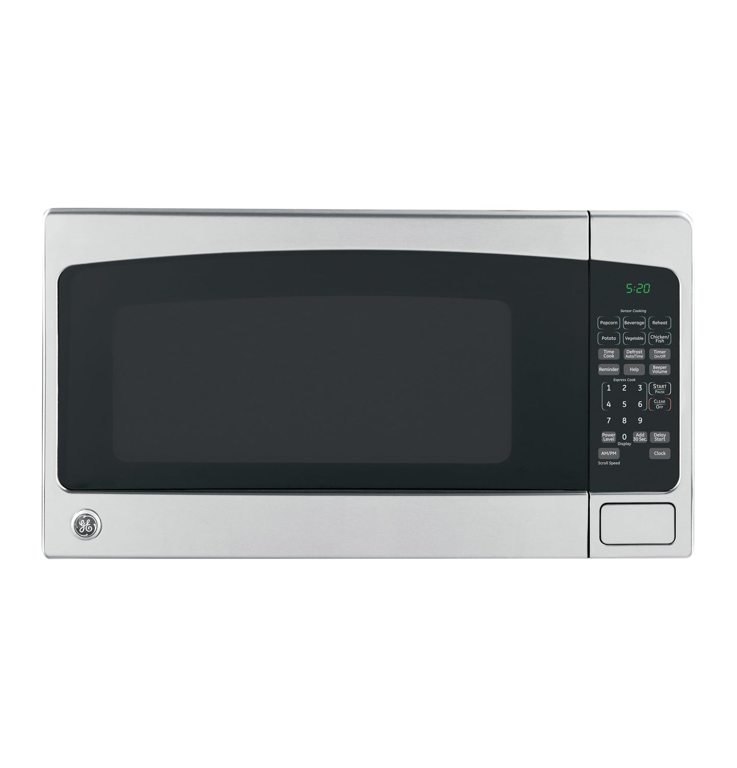 GE Countertop Microwave Oven, 1,200-watt Capacity, 2.0 Cubic Ft., 8 Auto Setting Cooking Settings, Child-Lock Technology, Kitchen Essentials for the Countertop, Dorm Room or Apartment, Stainless Steel