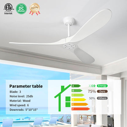 Zronon 72 Inch White Ceiling Fan No Light, Wood Outdoor Ceiling Fans without Lights for Patios Gazebo Porch Living Room, Modern Exterior Extra Large High CFM Ceiling Fan No Light with Downrod