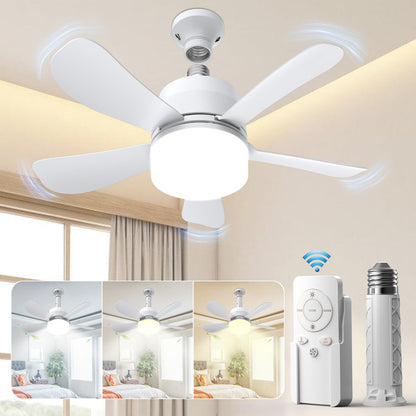 Eonini 2-in-1 Socket Fan Light with Remote, Small Ceiling Fans with Lights, 3 Colors Dimmable LED Light Bulb Fan, 1000LM, Easy Install Screw-in E26 Base for Bedroom Kitchen Garage Living Room