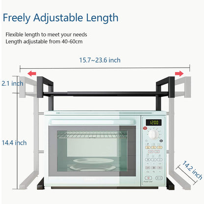 PUSDON Adjustable Carbon Steel Microwave Oven Rack, 2-Tier with 3 Hooks, 55lbs Weight Capacity, White