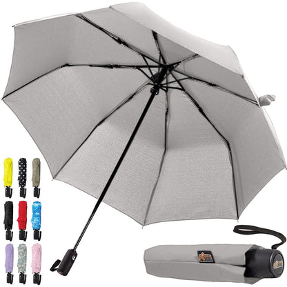 GORILLA GRIP Windproof Compact Stick Umbrella for Rain, One-Click Automatic Open and Close, Strong Reinforced Fiberglass Ribs, Easily Collapsible, Lightweight Portable Umbrellas for Travel, Gray