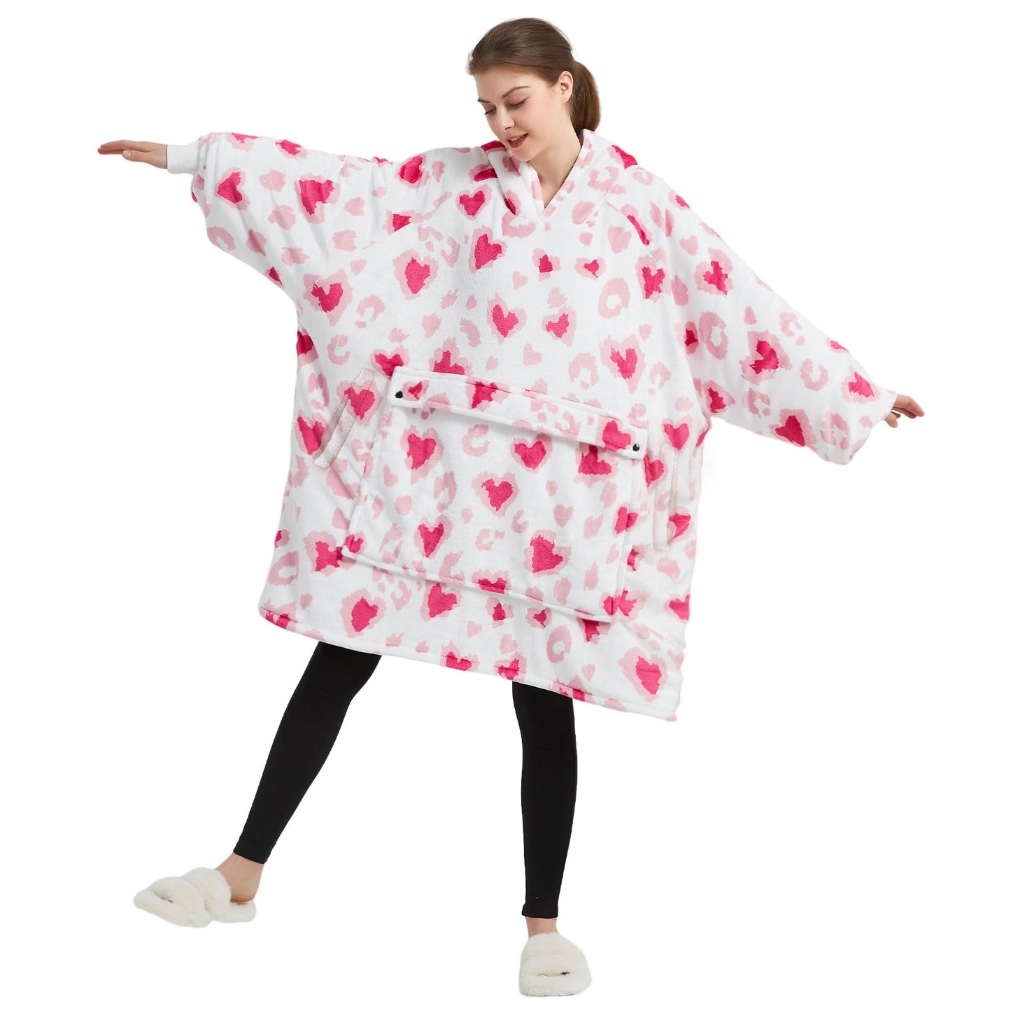 KFUBUO Wearable Blanket Hoodie for Adult Sherpa All Patterns Heart Oversized Hoodie Sweatshirt Blanket with Pockets Valentine Gifts for Her