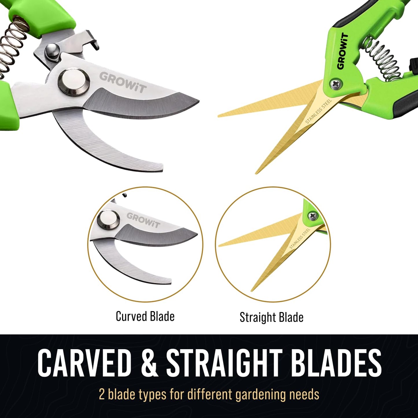 Craft911 Pruning Shears & Gardening Scissors Set - 7" Titanium Coated Sharp Garden Clippers, Stainless Steel Flower Shears for Plant - Garden Pruners, Florist Scissors with Non-Slip Grip