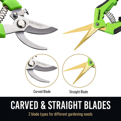Craft911 Pruning Shears & Gardening Scissors Set - 7" Titanium Coated Sharp Garden Clippers, Stainless Steel Flower Shears for Plant - Garden Pruners, Florist Scissors with Non-Slip Grip