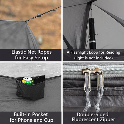 Sunyear Hammock Camping with Net/Netting, Portable Camping Hammock Double Tree Hammock Outdoor Indoor Backpacking Travel & Survival, 2 Tree Straps (16+1 Loops Each, 20Ft Total)