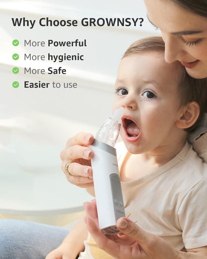 GROWNSY Nasal Aspirator for Baby, Baby Nose Sucker Pro with 3 Soft Silicone Tips, Adjustable Suction, Electric Nose Suction for Baby, Built-in Music & Light Soothing