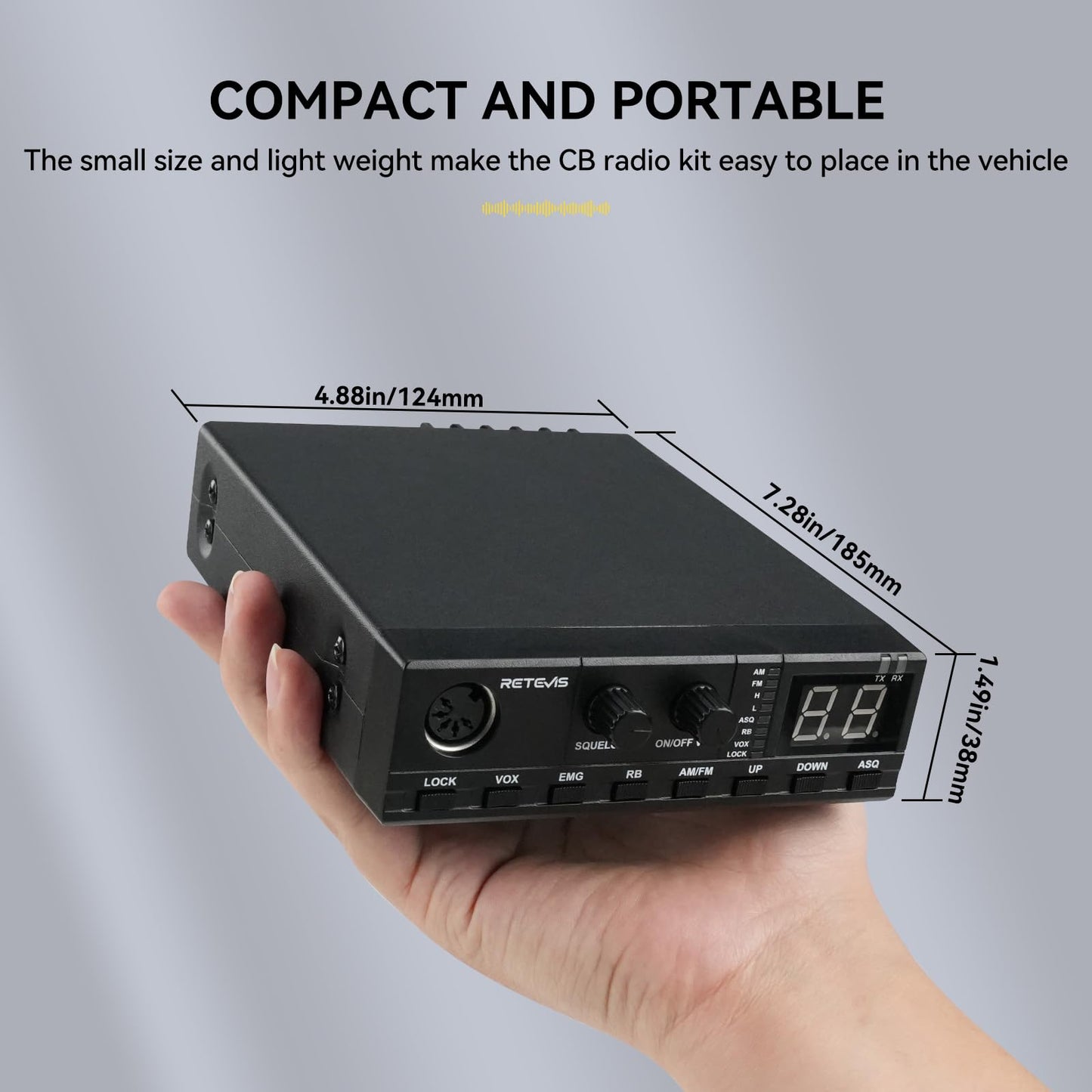 Retevis MB2 AM/FM Professional CB Radio, 40 Channels Mini Radio, Easy to Operate, Squelch Knob ASQ, VOX, Auto-Scan, CB Mobile Radio for Truckers, Black