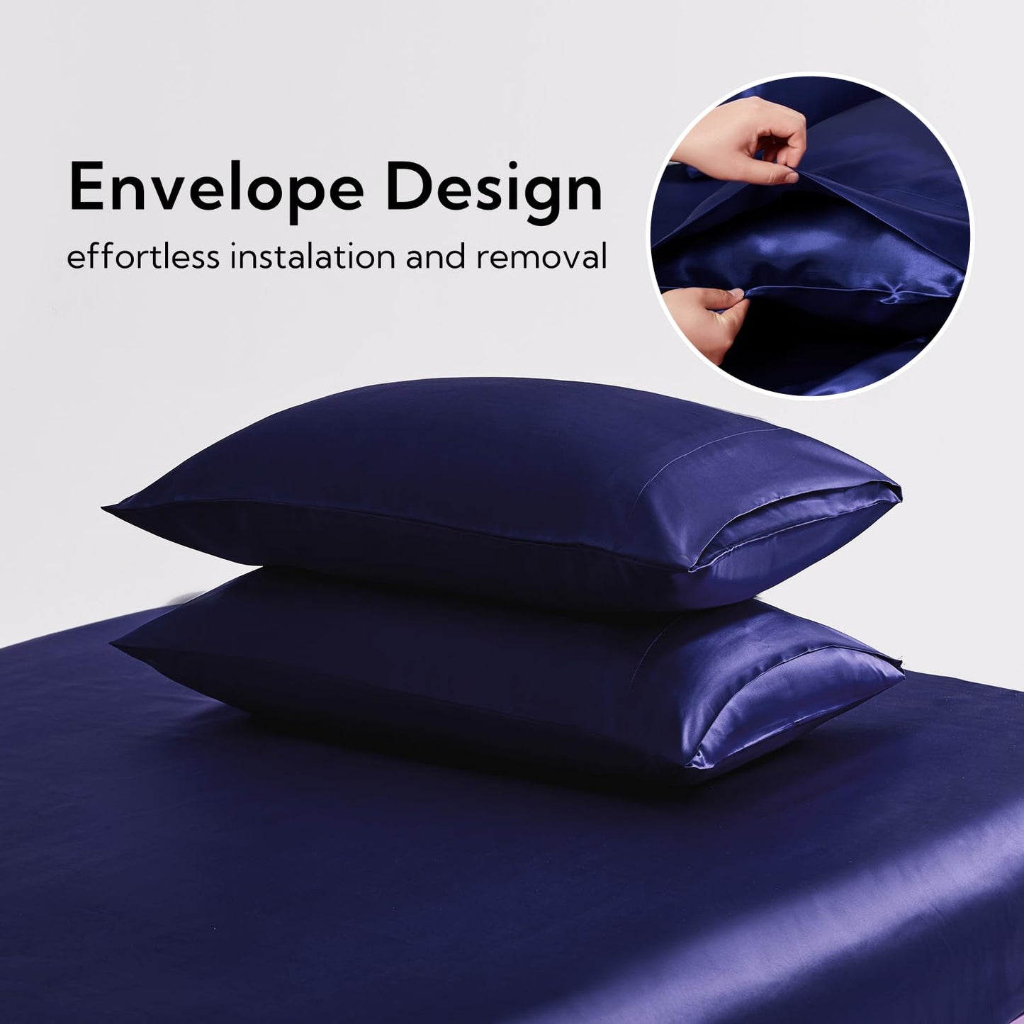 Candoury Satin Sheets Bed Set 4 Pcs, King Size Silky Bedding Set, Soft and Durable Pillowcase, Flat Sheet and Fitted Sheet, Hotel Luxury Bed Sheets Set(King, Navy Blue)