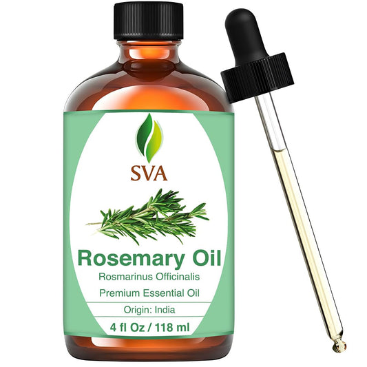 SVA Rosemary Essential Oil – 4 Fl Oz – 100% Natural Rosemary Oil for Hair, Face, Skin Care, Diffuser, Aromatherapy, Scalp, Body Massage, Soap and Candle Making – with Dropper
