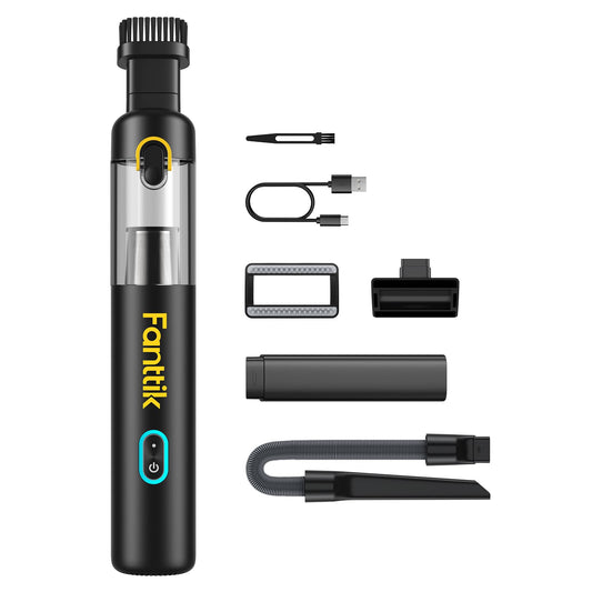 Fanttik Slim V8 Mate Cordless Car Vacuum Suction Power 12000Pa, Portable Mini Vacuum with Flexible Hose and Pet Brush, Type-C Charge, Portable for Car, Office Desk, Keyboards, Black