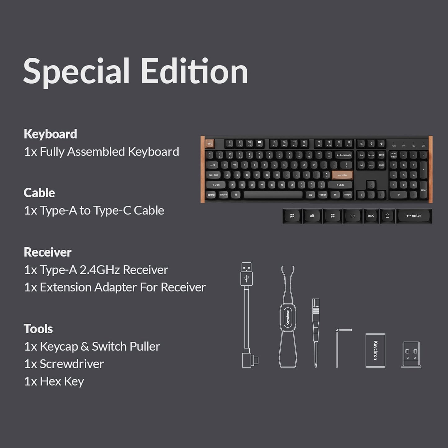 Keychron K10 HE Hall Effect Keyboard Wireless, Magnetic Switch Hot Swappable, Adjustable Actuation Rapid Trigger Mode with Aluminum + Wood Frame, Full-Size Custom RGB for Mac Windows Linux - Black