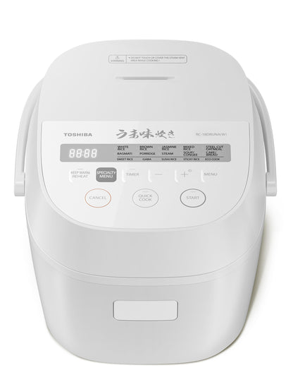 TOSHIBA Umami Smart Rice Cooker 10-Cup Uncooked, Fuzzy Logic, 15-in-1 Functions, Digital Display, Delay Timer, Keep Warm, Nonstick Inner Pot, White