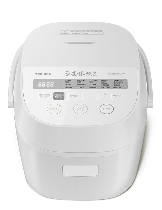 TOSHIBA Umami Smart Rice Cooker 10-Cup Uncooked, Fuzzy Logic, 15-in-1 Functions, Digital Display, Delay Timer, Keep Warm, Nonstick Inner Pot, White