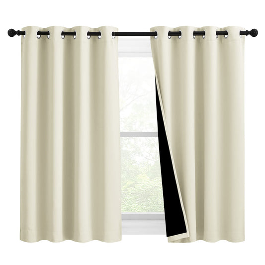 NICETOWN Warm Curtains for Winter, Bedroom Full Blackout Curtain Panels, Great Job for Blocking Light, Complete Blackout Draperies with Black Liner for Night Shift (Beige, Set of 2, 46 by 54-inch)