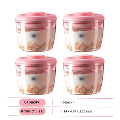 Ankou 400ml Meal Prep Container Set of 4 Pink Tritan Plastic Food Storage Containers with Lids, Airtight Leakproof Pop Top Lid Bowl for Breakfast Leftovers