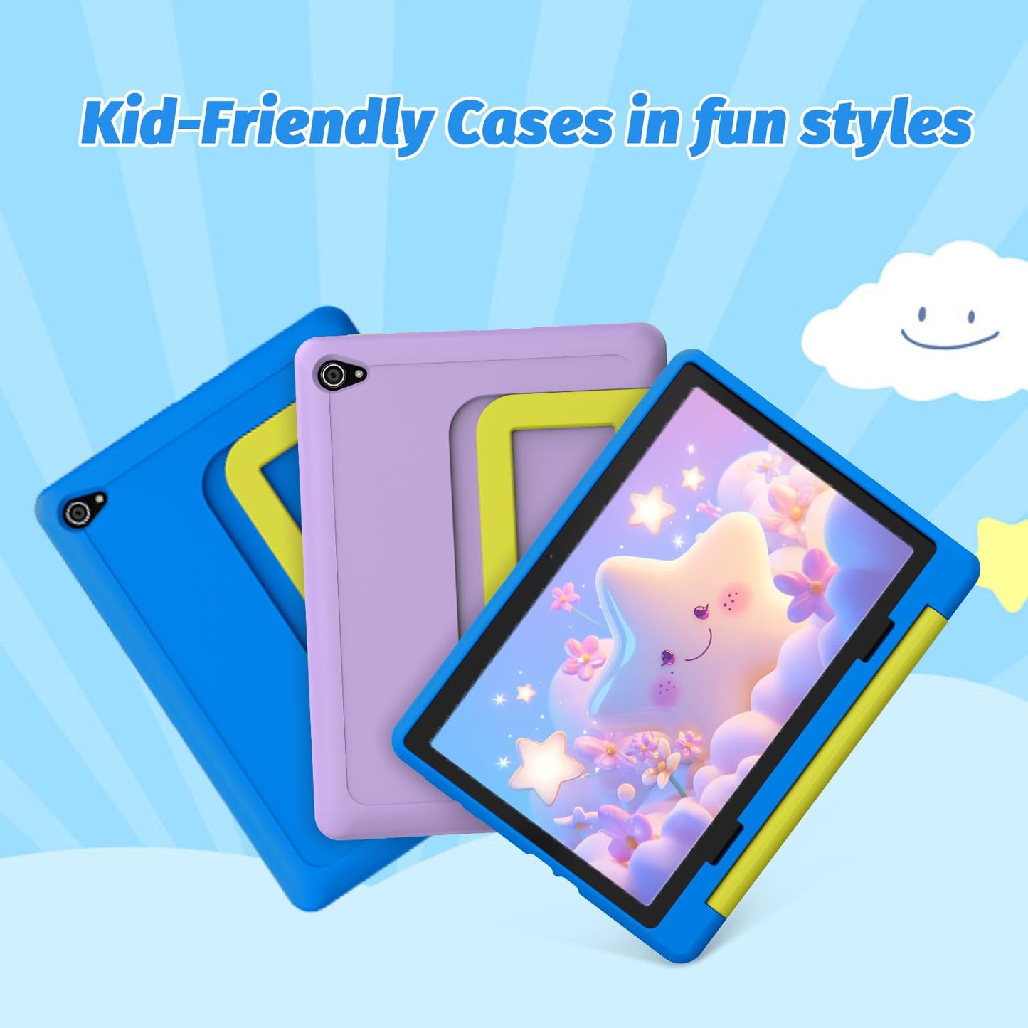 URAO Kids Tablet, Android 14 Tablet for Kids 10 inch Octa-Core with Case, 64GB 1TB TF Card Expandable for Toddler Children, Parental Control, Dual Camera, WiFi,Gift