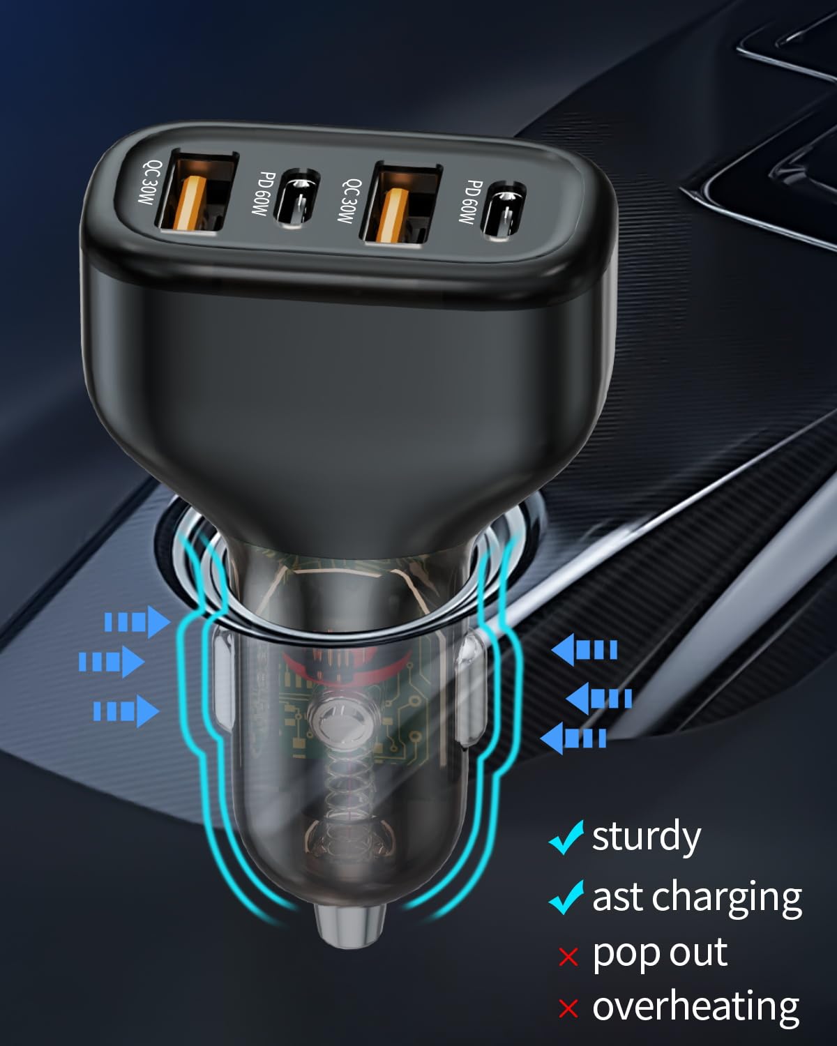 LINKWOW Fast Car Charger USB C, Cigarette Lighter Adapter, 4 Port 120W Dual Type C & USB A Car Charger Adapter PD/QC Fast Charging for iPhone 16/15/Pro Max, iPad, Samsung Galaxy, Pixel, Android